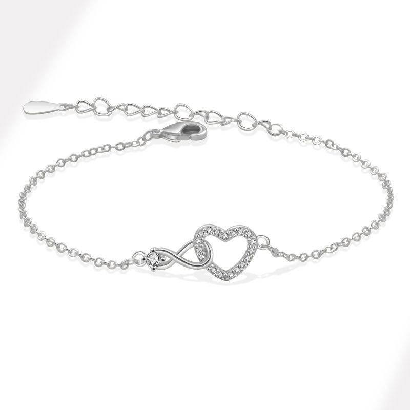 925 Sterling Silver Crystal Infinite Love Charm Bracelet for Women, Wedding Party Jewelry, Elegant Fashion Gift серебряный