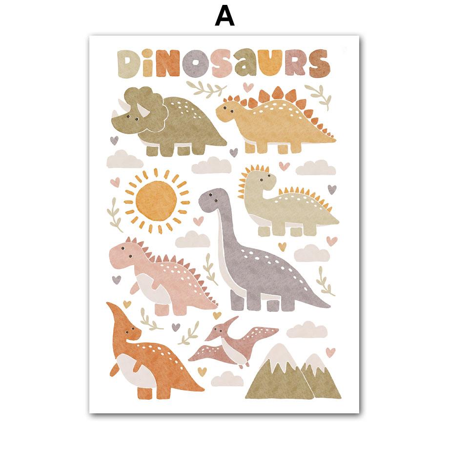 Wandkunst Kinderzimmer Dekoratives Poster Cartoon Neues Baby Dinosaurier Süßes Herz Alphabet Kindergarten Leinwand Malerei Druck Wandbild