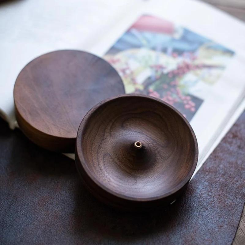 1PC Solid Wood Incense Base Burner Base Handmade Tea Ceremony Round Incense Censer Agarwood Tray Holder for JIncense Burning