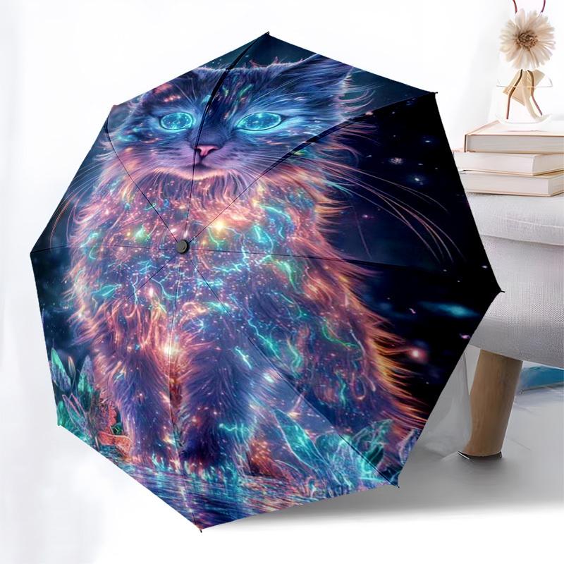1pc Galaxy Cat Outdoor Umbrella - Automatic Opening/Closing, Portable Tri-Fold Design with 8-Rib Iron Frame, Perfect Gift for Fans and Travelers, Suit