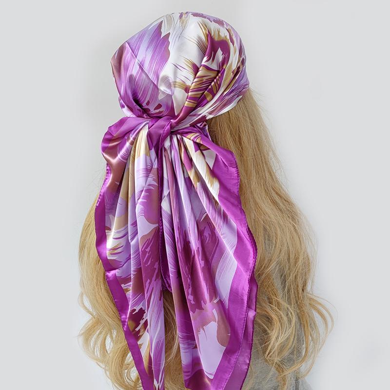 Lenço de Pescoço Xale Envoltórios Estampa Seda Cetim Cachecol quadrado Mulheres Muçulmanas Hijab Elegante Faixa de Cabelo Bandana design marca foulard