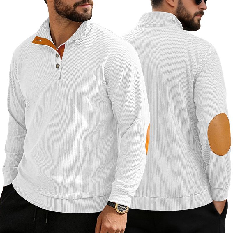 Spring and Autumn Solid Color Sports Long-sleeved Corduroy Tops for Men, Fashionable and Casual Stand-up Collar Outdoor Men's Pullover