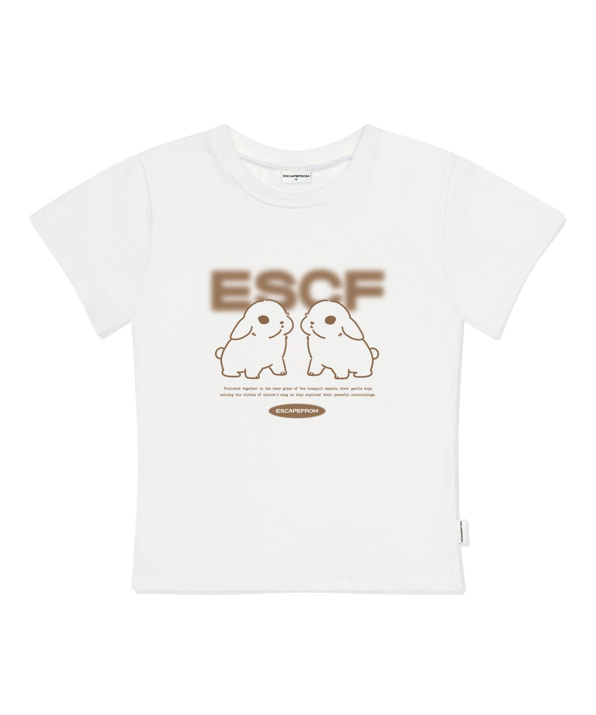 Escape From Line Rabbit Print Slim Fit Short Sleeve T-Shirt Ivory Free