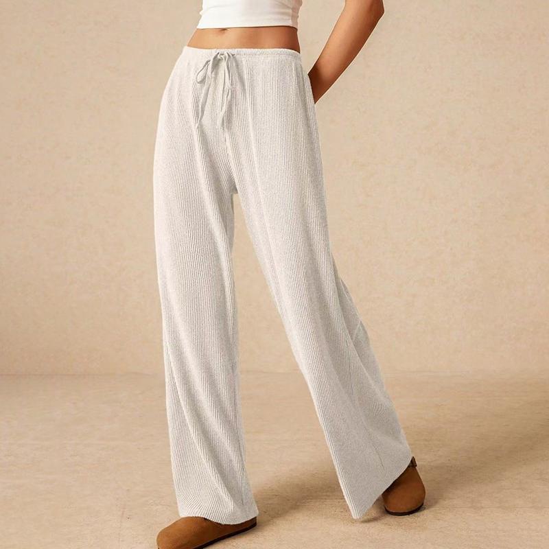 Women Comfortable Casual Drapery Bandage High-Waisted Solid Color Loose Fit Wide Leg Pants