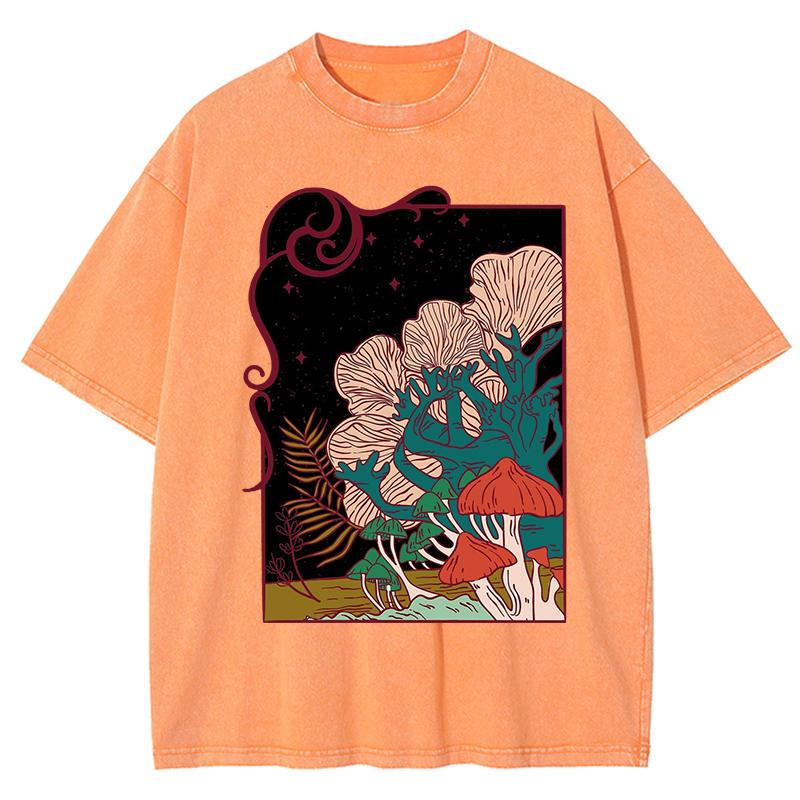 Cottagecore Garden Mushrooms Print Women Washed T Shirts Hip Hop Summer T-Shirt Loose Clothes Cotton Streetwear