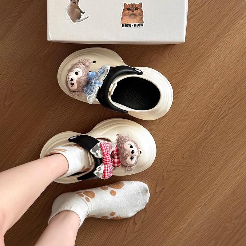 Cute shit-stepping Sherry Mei non-slip thick-soled women's hole shoes spring and summer new outer wear color matching bag head slippers