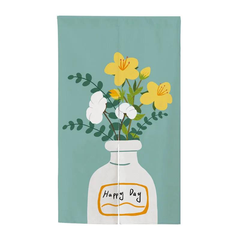 

Simple Flowers Paining Door Curtain Kitchen Noren Doorway Curtain Home Entrance Partition Decor Restaurant Hanging Half-Curtain W60H190(CM)-1 Pcs