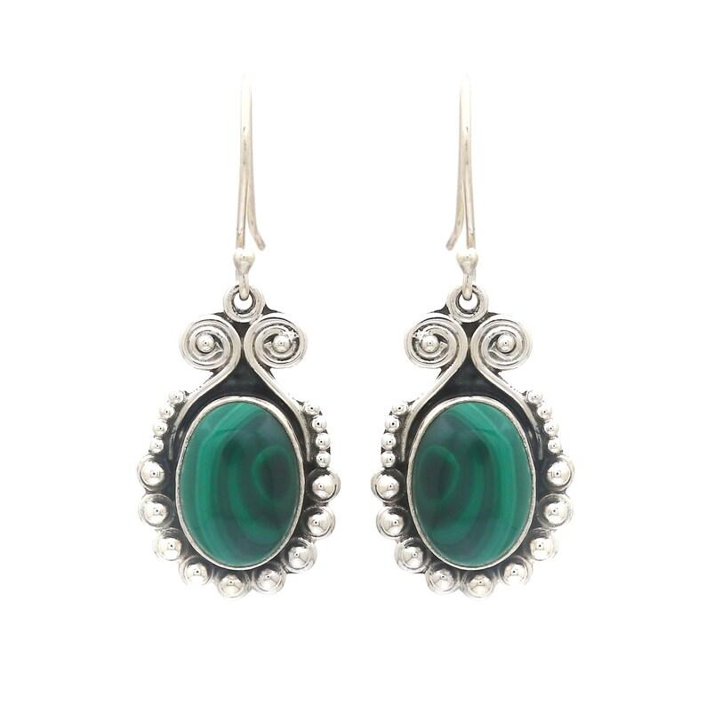 

Solid 925 Sterling Silver Malachite Oval Gemstone Women Handmade Designer Dangle Earring Statement Jewelry
