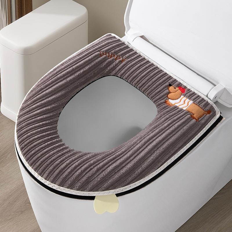1pcs Washable Plush Toilet Seat Cover with Carry Handle, Universal Zipper Toilet Lid Cover for Winter, Soft Fluffy Bathroom Mat