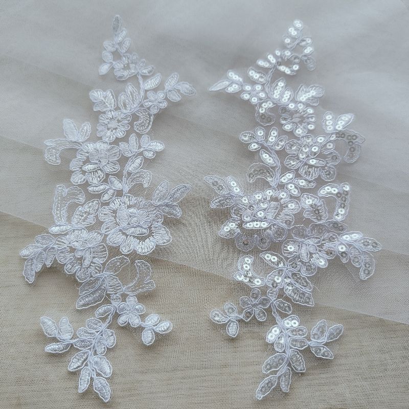 Embroidery On Float Bone Lace Flower Handmade Diy Bridal Jewelry Lace Accessories Wedding Dress Material Multi-Color Flower Stickers