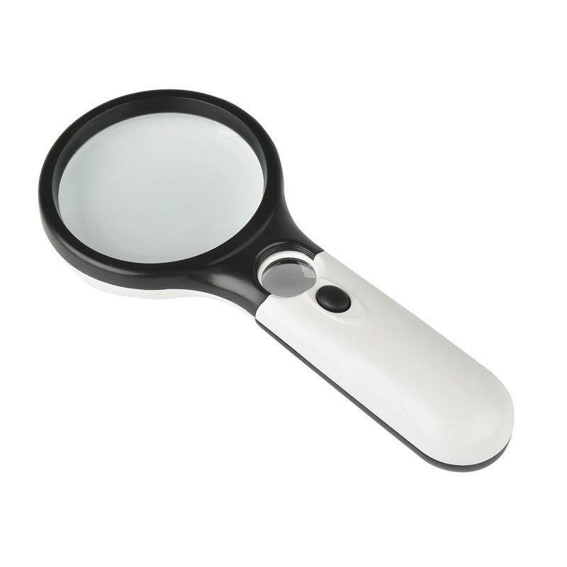 

Hot Selling Black and White 6903 Portable 3LED Dual Lens Portable Glass Magnifying Glass with Practical Identification чорний білий колір