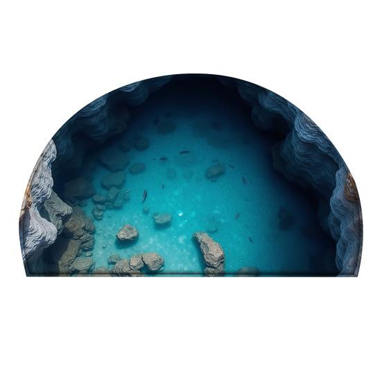 3D Optical Illusion Rug Realistic Hole Floor Mat Bottomless Pit Semi-Circular Doormat Anti-Slip Rug for Entrance Living Room Bedroom Decor