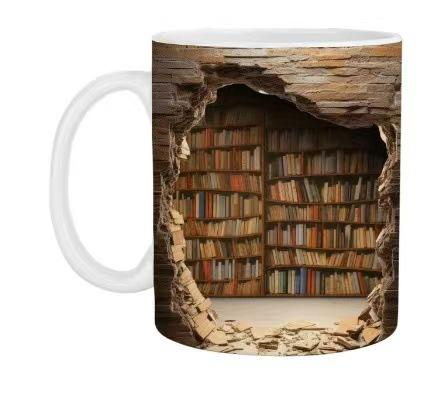

3D Bookshelf Ceramic Mug Creative Space Design Multi-Use Coffee Cup Handmade Art Gift 350ml