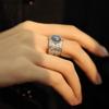 Blue Crystal Luxurious Copper Ring For Women With Unique Adjustable Band Wide