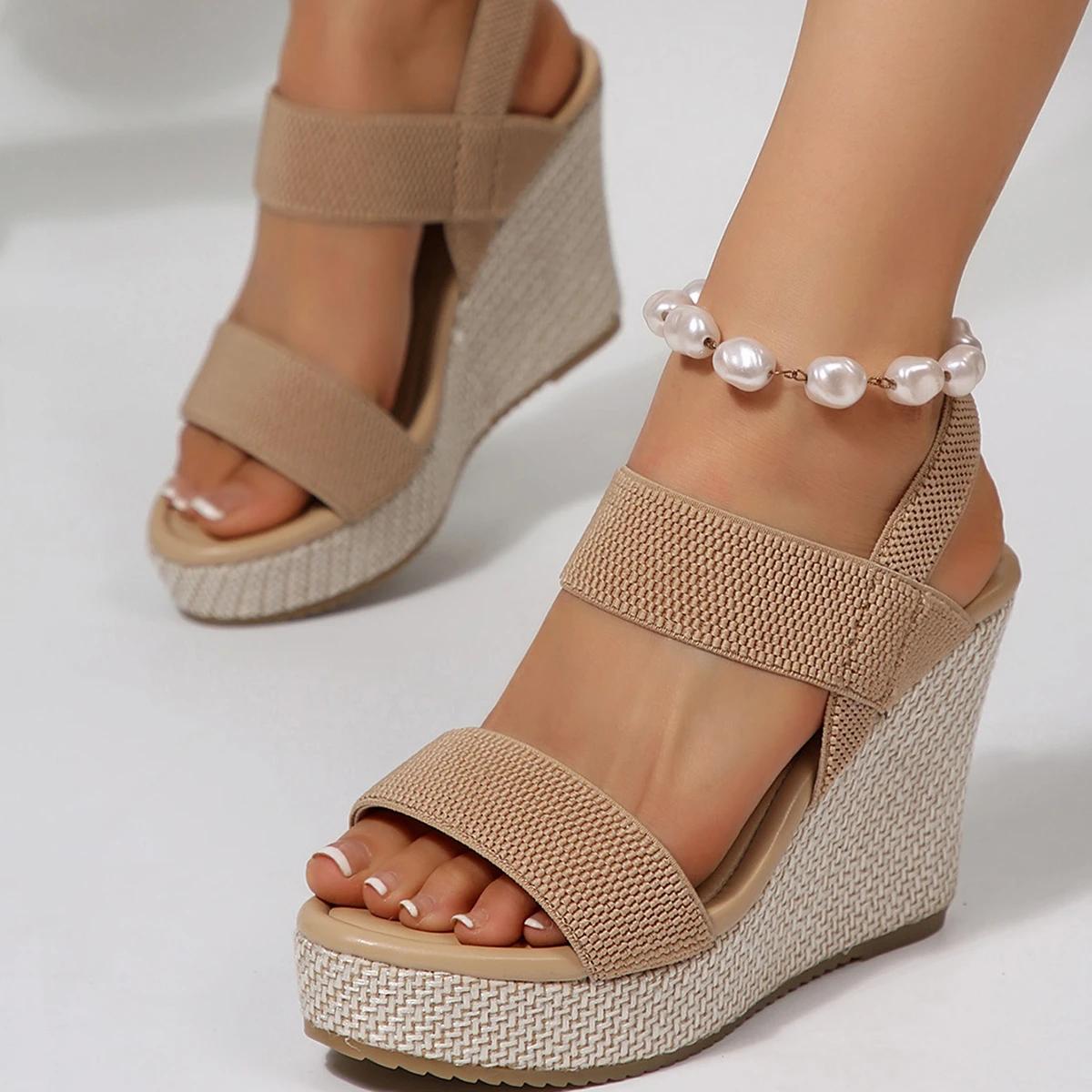 

Women Sandals 2025 Wedge Heeled Sandals Summer Fish Mouth Loose Set Foot Platform Shoes Women Sandalias De Mujer 36 хаки