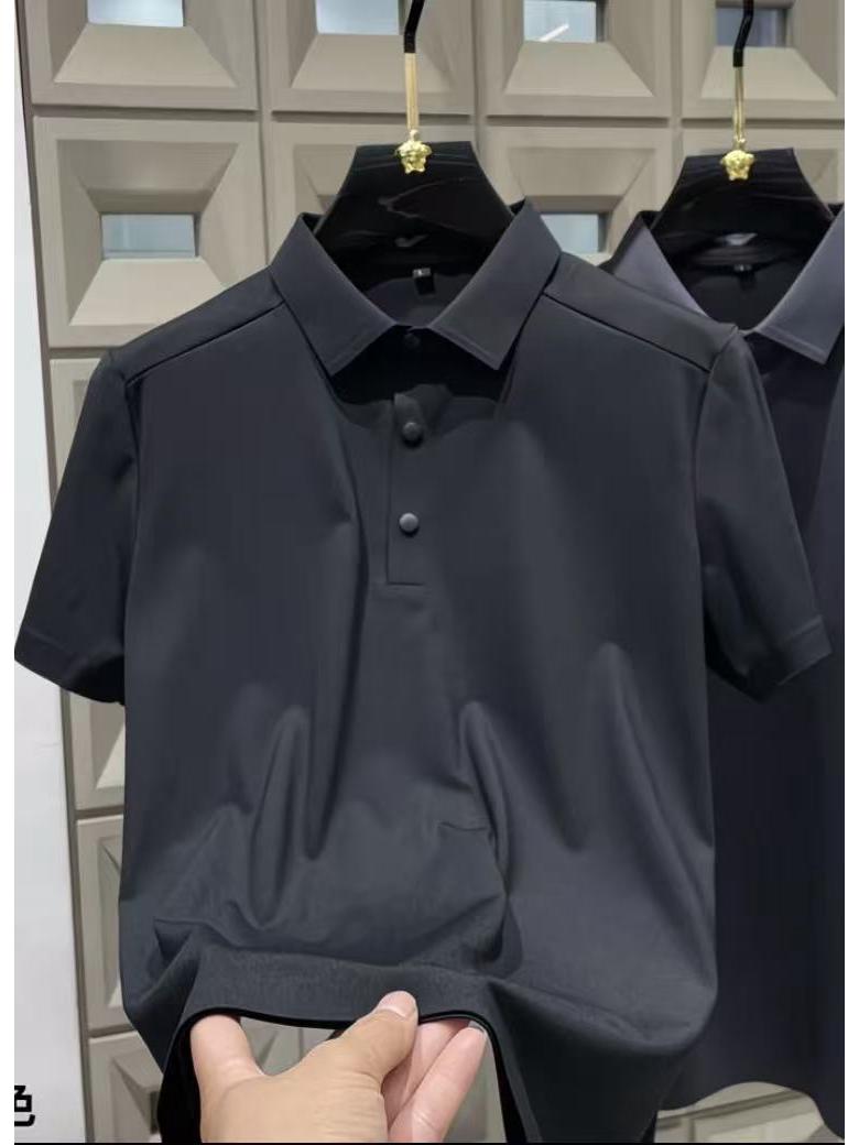 

Men s High Elastic Short Sleeve Polo Shirt - Spring/Summer Fashion Casual Top with Turn-Down Collar XXXXL (recommended for 85-92.5kg) чёрный