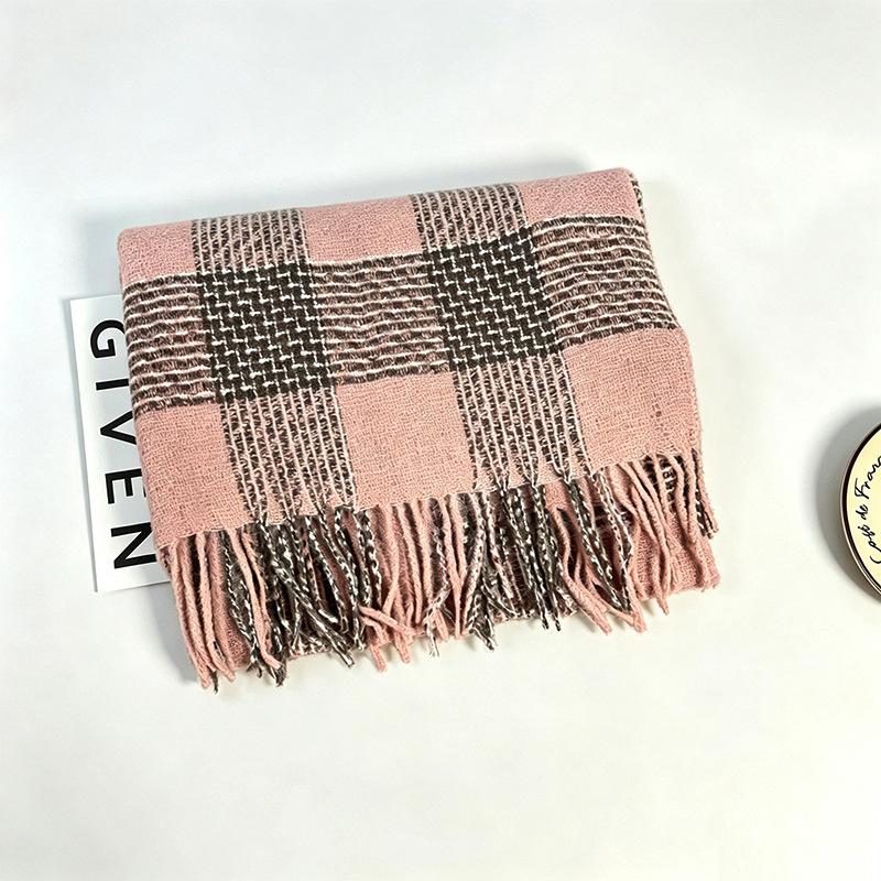 Autumn and winter plaid scarf women's imitation cashmere shawl light luxury high-end couple versatile warm thickened scarf