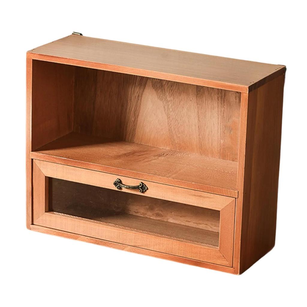 Wood Desktop Organizer Cosmetic Jewelry Display Cabinet for Toiletries Cups Bills Paper