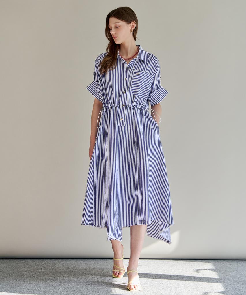 MAXZA Striped String Asymmetrical Shirt Dress