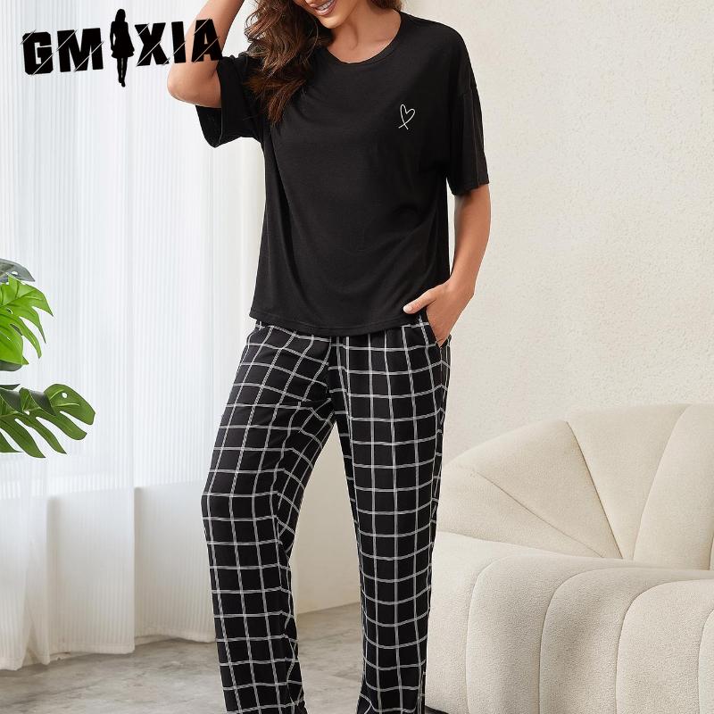 GMXIA Pajamas Women's Spring and Summer Thin Short-sleeved Trousers Homewear Suit