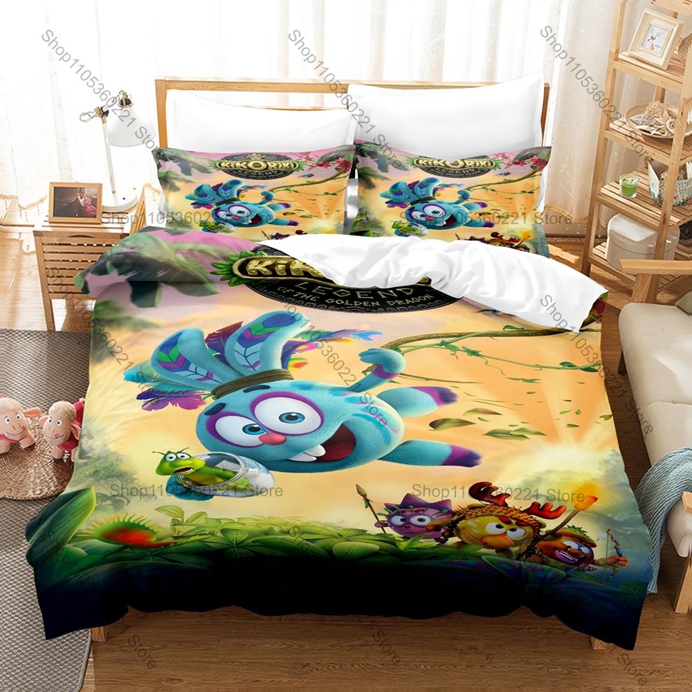 3 In 1 Smeshariki Themed Bedding, Duvet Cover + Two Pillowcases, Funny Russian Anime Art Print Soft Fabric Gift