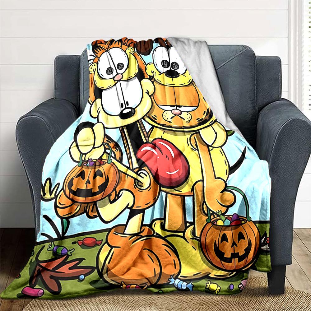 Garfield Halloween Cartoon Flannel Blanket Super Soft Warm Cozy Blanket for Sofa Bed Office Travel All‑Season Home Decor Gift