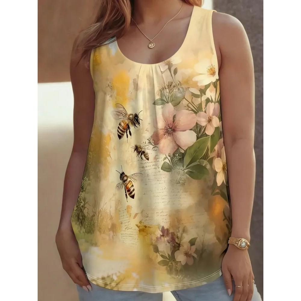 Women's Flower Butterfly Print Top Fashionable Simple Sleeveless T-shirt Casual Comfortable Camis Tank Tops