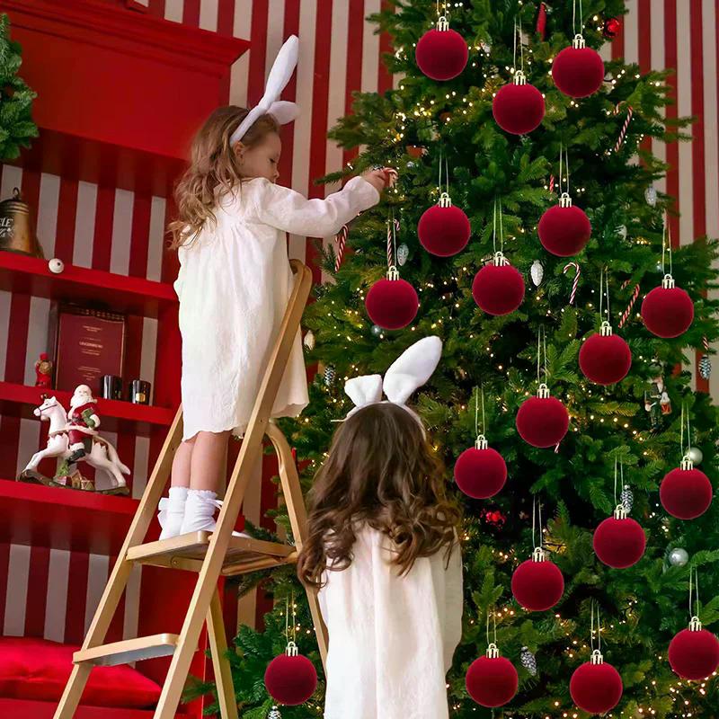 5/10 stuks Velours Kerstbal Ornamenten Rood Wit Kerstboom Hangende Hangers DIY Huisfeest Kerst Decoratie Nieuwjaars Cadeaus