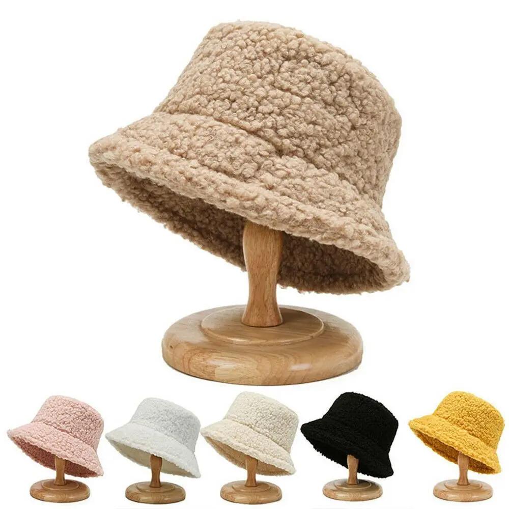 Winter Casual Lamb Wool Soft Fisherman Cap Bucket Hat Sun Cap Panama Hat