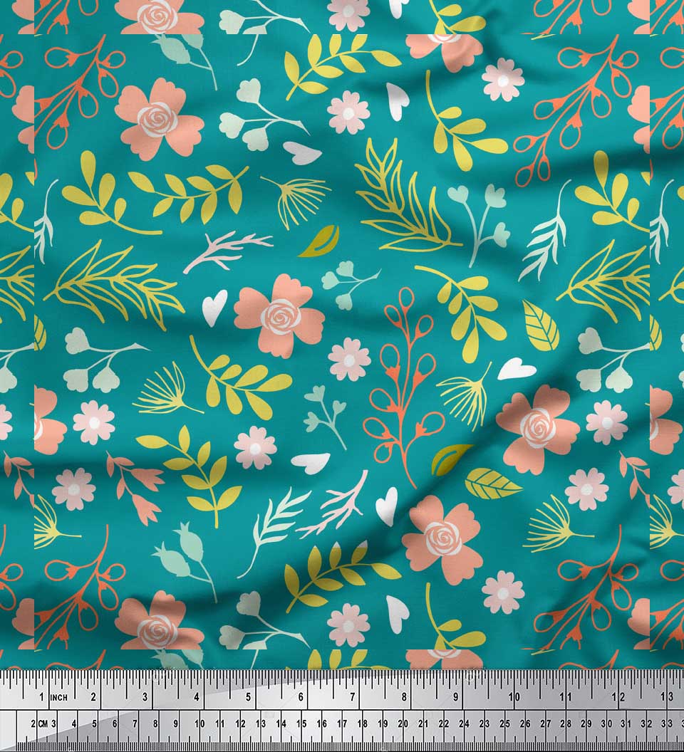 

Soimoi Green Japan Crepe Satin Fabric Leaf Floral Print Fabric by metre 42 Inch 42 Inch Wide - Poly Crepe зелений