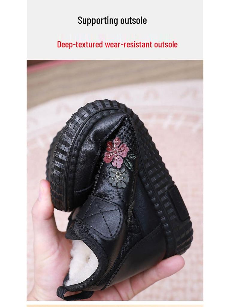 Women's Fleece-Lined Slip-On Winter Boots - Non-Slip and Warm Cotton Shoes for Middle-Aged and Elderly