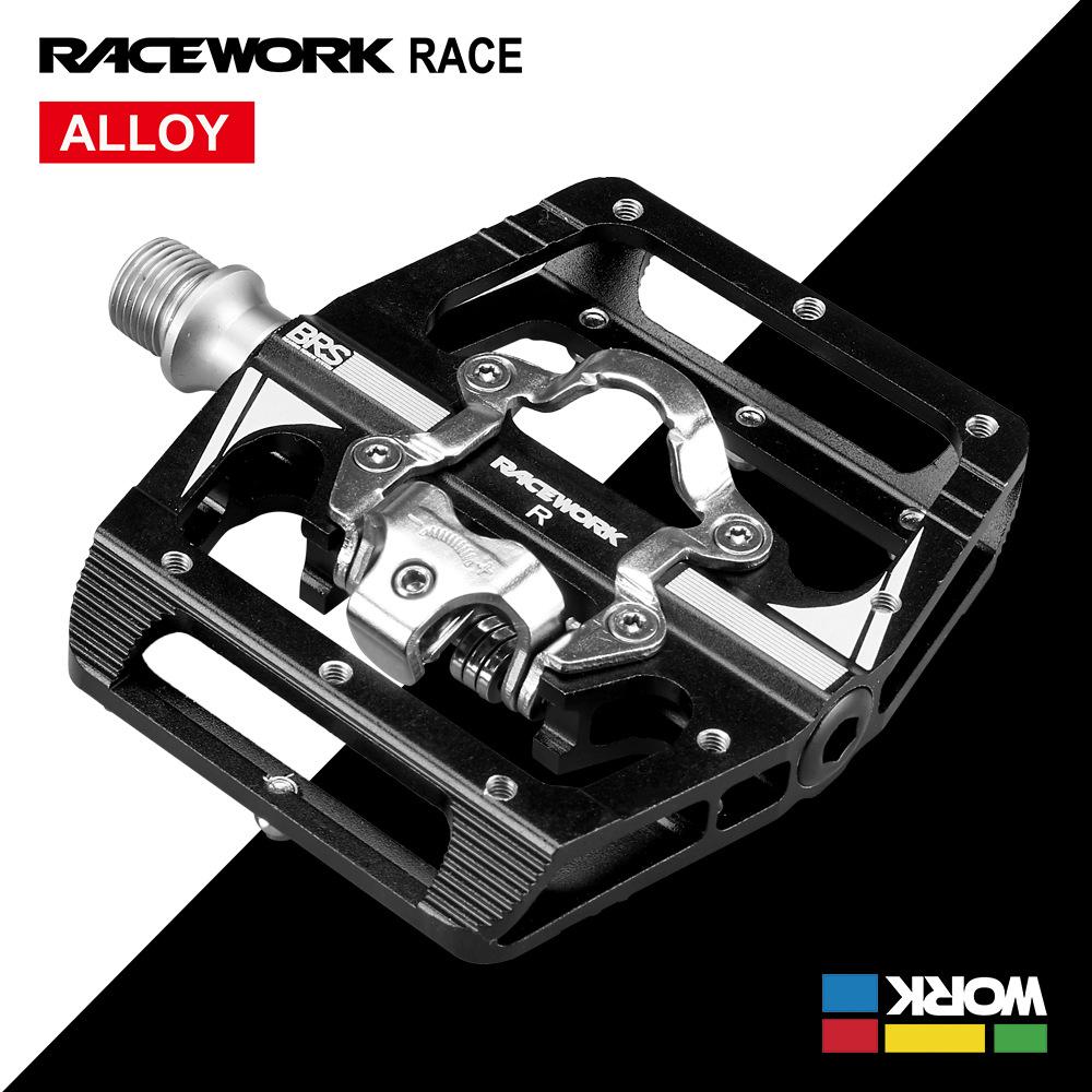 RACEWORK MTB Clipless Pedal Set Single Side Clip Compact Double Function Power Meter Pedalen Platform Mountain Bike Pedals