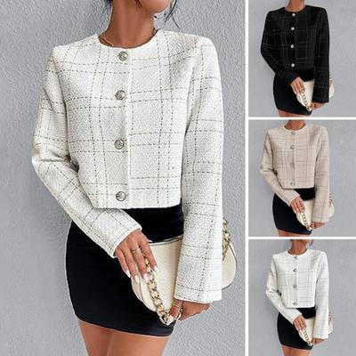 Palton pentru femei, fără guler, cu un singur piept, mâneci lungi, tip scurt, stil de afaceri, jachetă pentru navetă, primăvară, toamnă, îmbrăcăminte exterioară