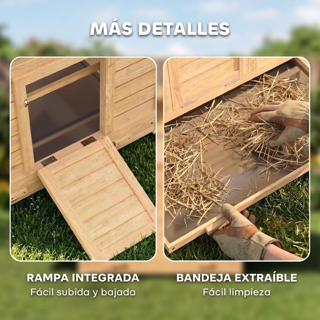 Wooden Chicken Coop for Outdoor Use with 2 Nests, Removable Tray, Perches, Waterproof Roof, 150x100x96.5 Cm, Yellow