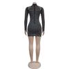 C6381 European & American Fashion Women's Long Sleeve Mesh Bubble Bead Short Dress