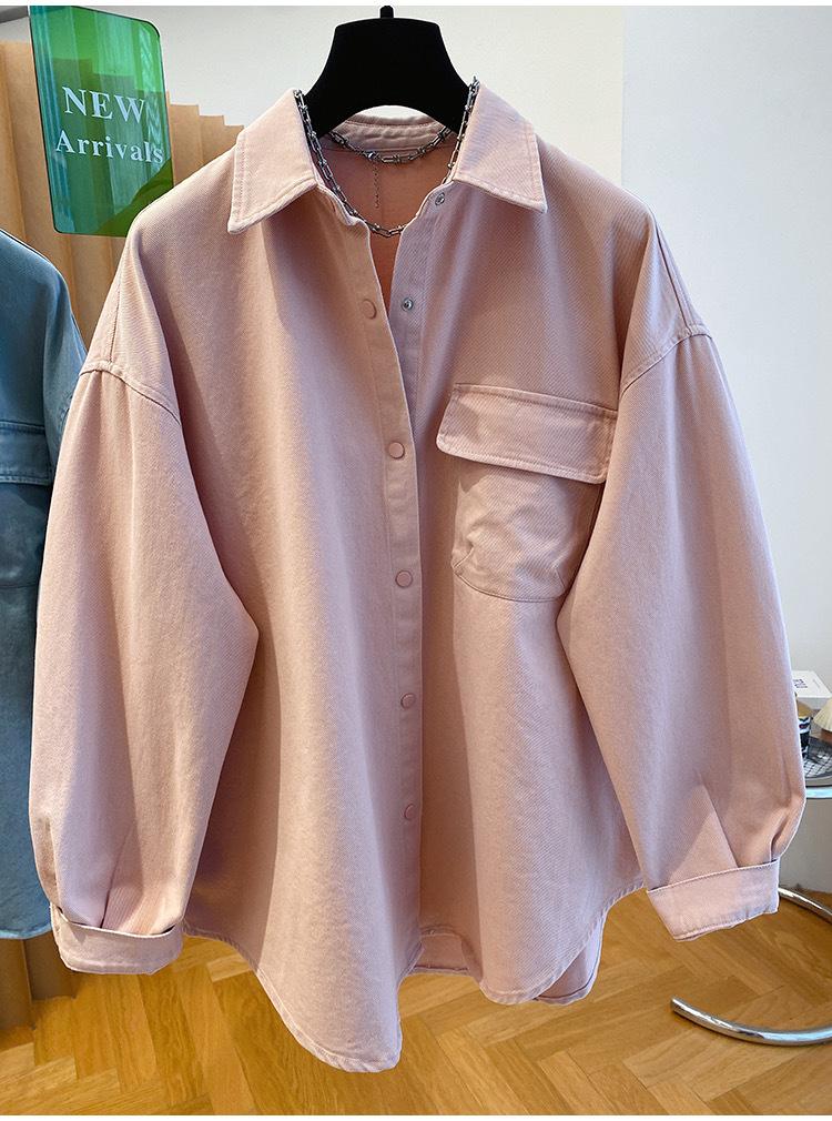 Old pink denim shirt women's 1116 spring and autumn new loose silhouette large version fat MM shirt jacket top