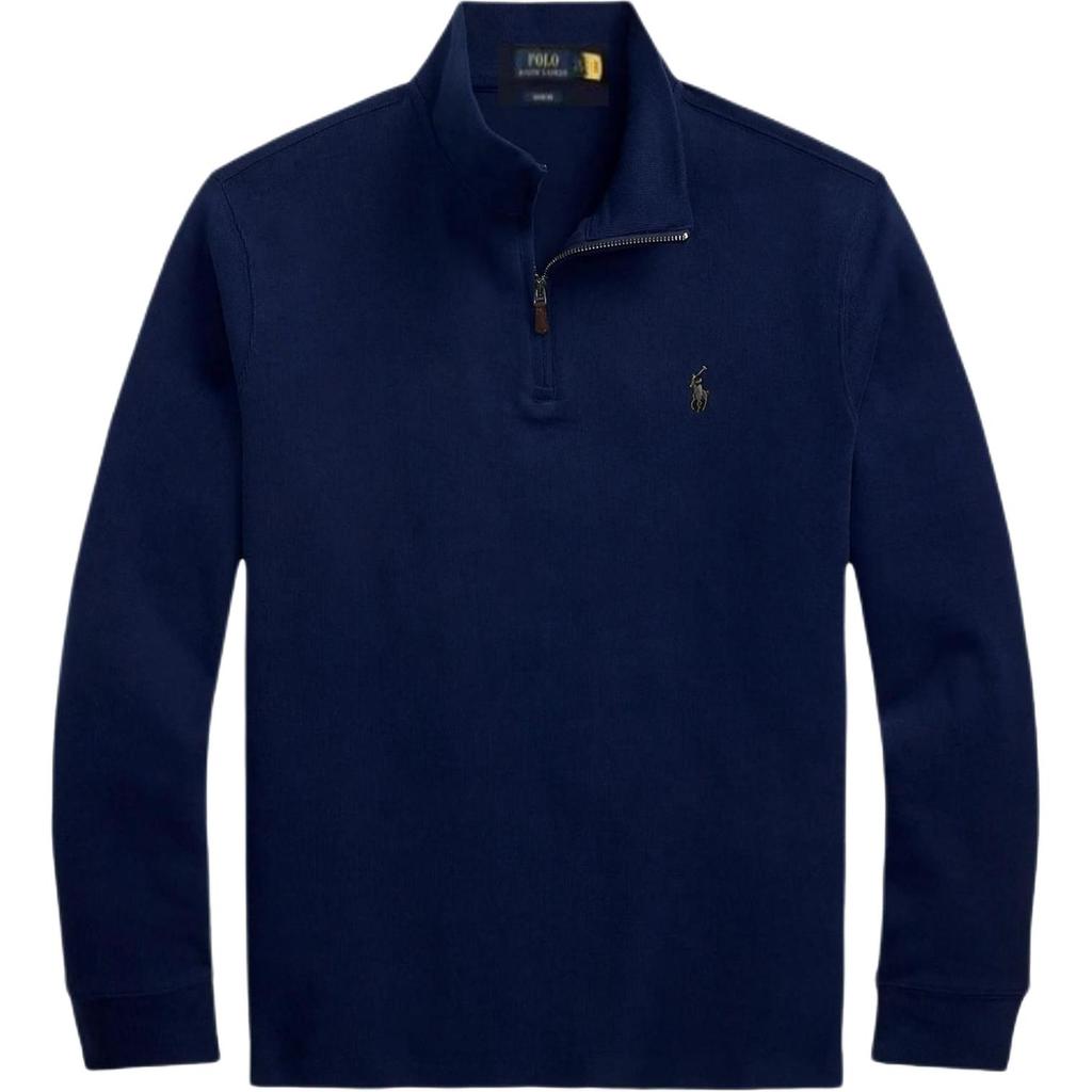 Ralph Lauren FW25 Solid Color Half Zip Logo Embroidered Long Sleeved Sweatshirt Men's Navy Blue 710784465-034