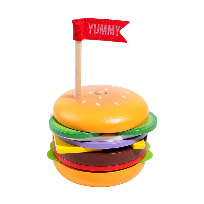 Children's Wooden Hamburger & Sandwich Assembly Toy Set
