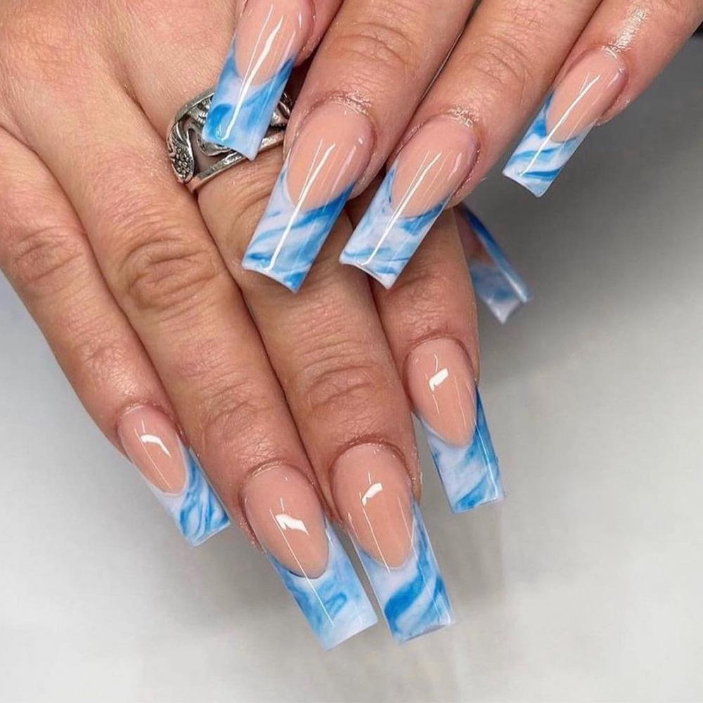 

XXXL Wavy Stripe Long White Edge Wearable Nail Art Patches
