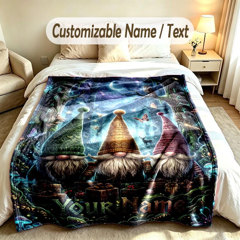 Gnome Theme Custom Blanket Personalized Name & Text Customized Soft Warm Throw Blanket Home Decor
