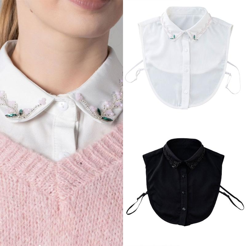 Eleganter Perlen-Falscher Kragen Bequemes Chiffon-Gewebe Abnehmbarer Kragen für Damen Mode Formeller Anlass und Tägliches Tragen