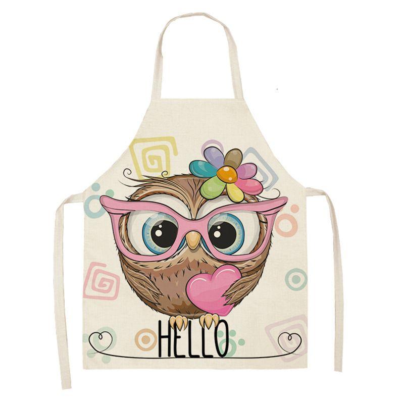 Owl Sleeveless Chef Apron Linen Floral Print Kitchen Decoration Apron Women'S Home Cooking Baked Waist Bib