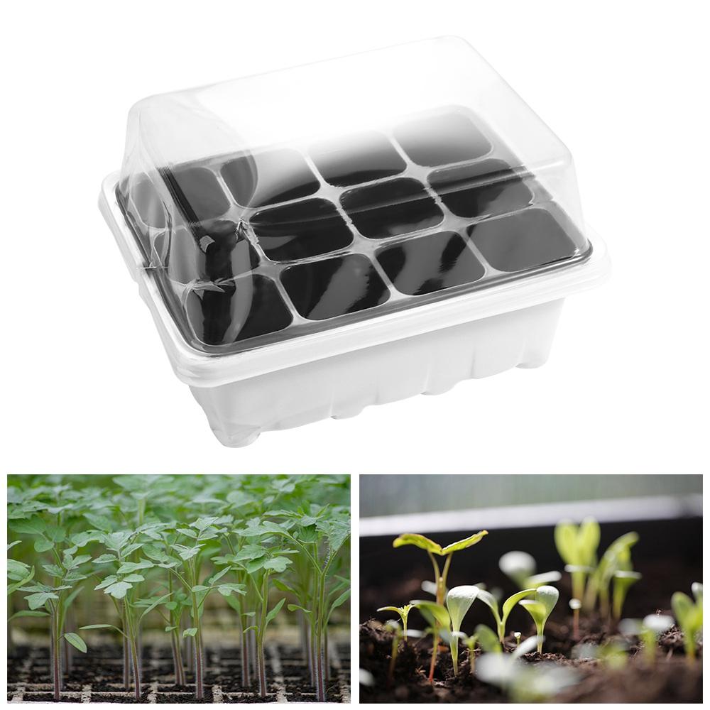 With Cover 12 Cells Seedling Trays White Square Portable Nursery Box Set Breathable Germination Box Greenhouse