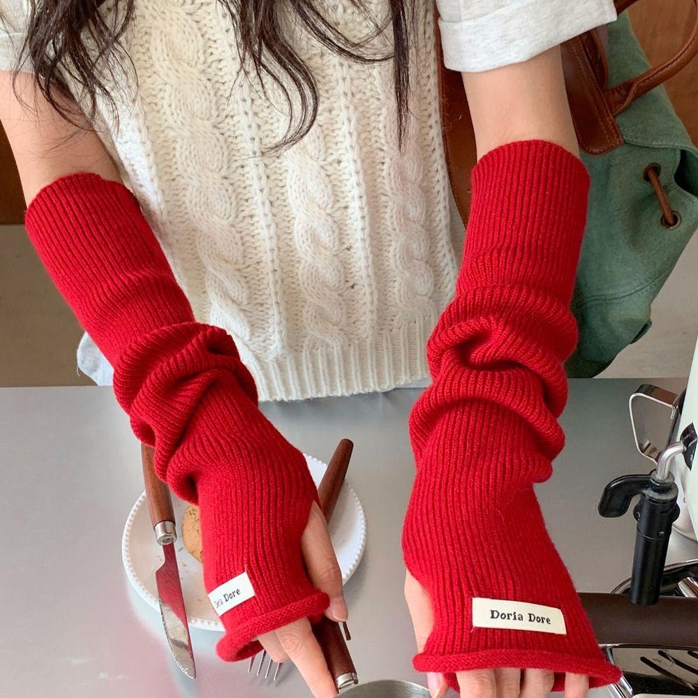 

Solid Color Woolen Arm Gloves Korean Style Long Fingerless Sleeves Knitted Warm Sleeves Girls style10