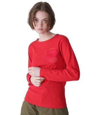 LS COLOR STITCH EMB WAFFLE T-SHIRT Women's M Red 783-4230604