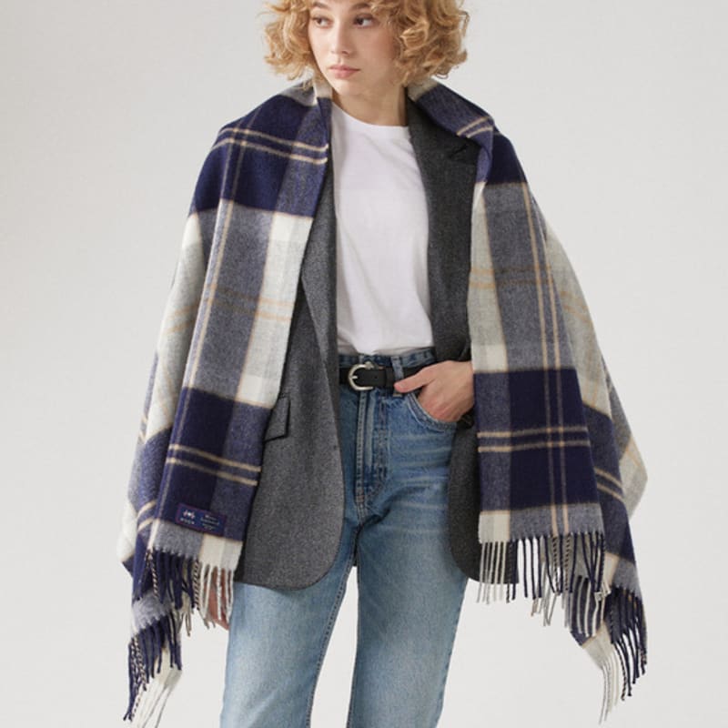 ABRAHAM MOON Merino Wool Shawl 70cm - Semi-Green Silver