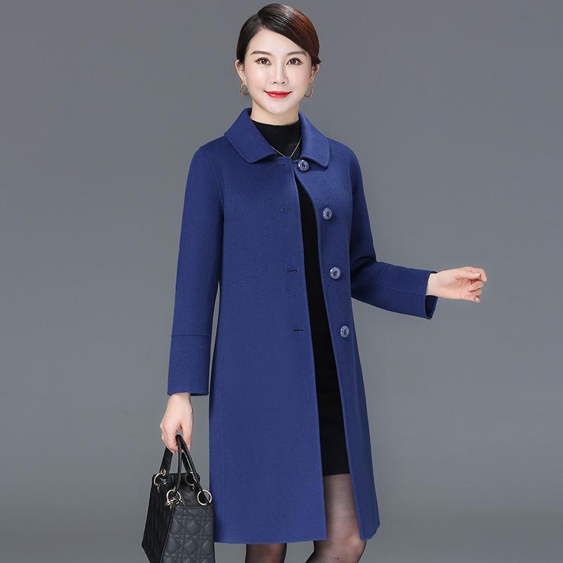Women's Turn Down Collar Long Sleeve Slim Fit Commute Style Maxi Wool Coat Single Breasted Woolen Outer Jacket