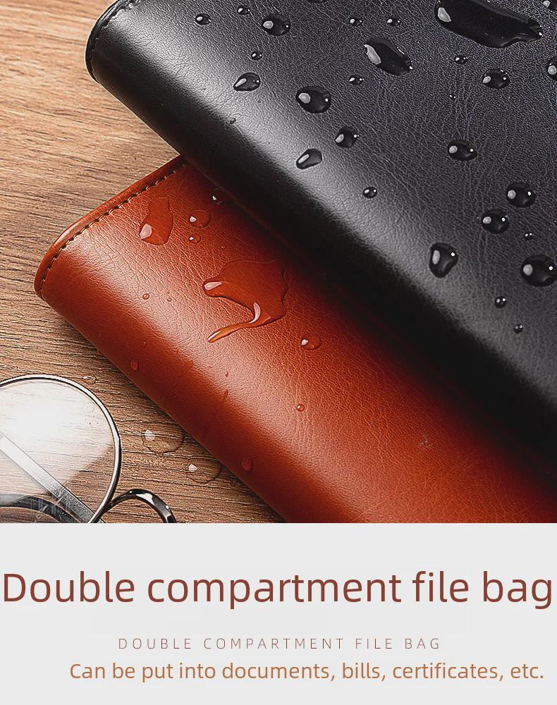 Dosar A4 din piele cu calculator - Dosar portabil, multifuncțional cu fermoar, pentru întâlniri cu clienții și tranzacții în cameră