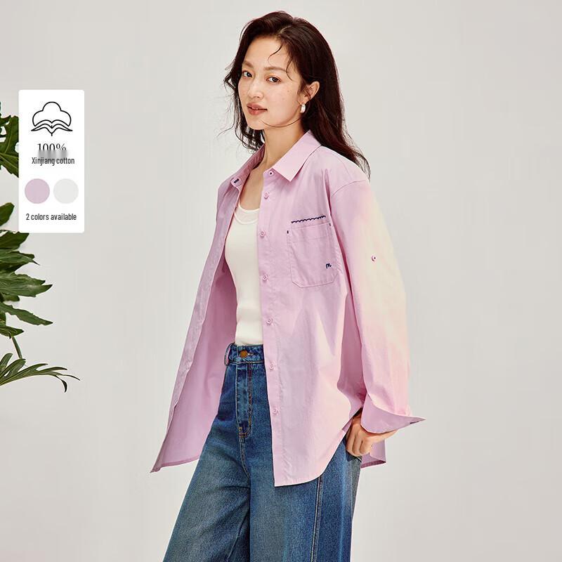 INMAN Women s Letter Embroidery Pure Cotton Long Sleeve Shirt L