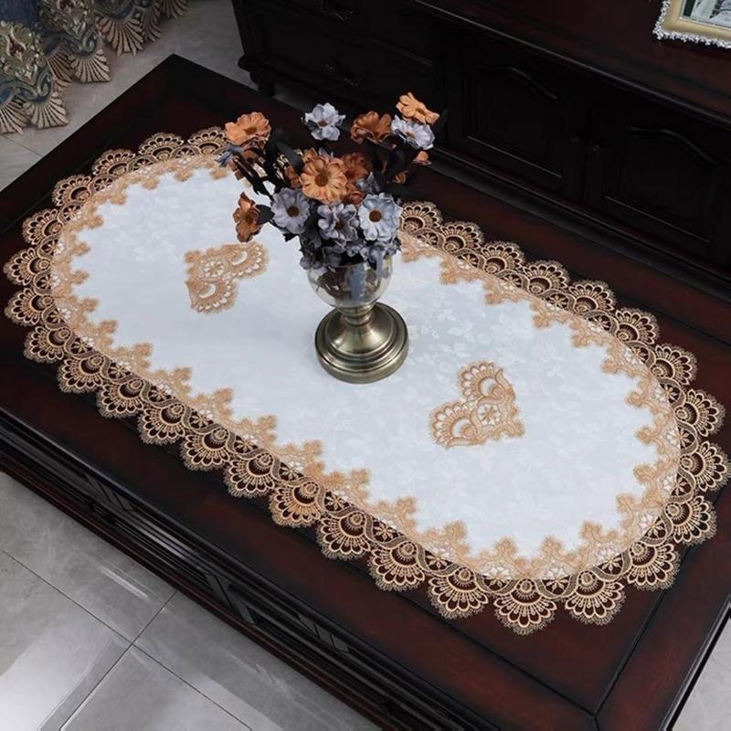 Stylish Coffee Table Cover Polyester Fabric Decorative Tablecloth Embroidery Flower Lace Doily For Dining Office Use